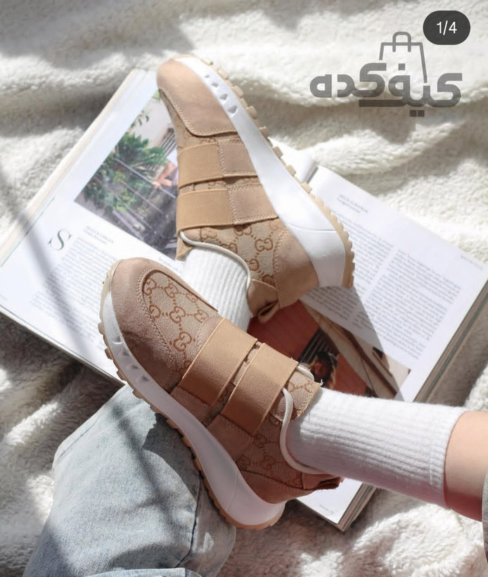 کتونی دوکش بدون بند گوچی زنانه کتونی بدون بند کشی لژدار طرحدار طبی
