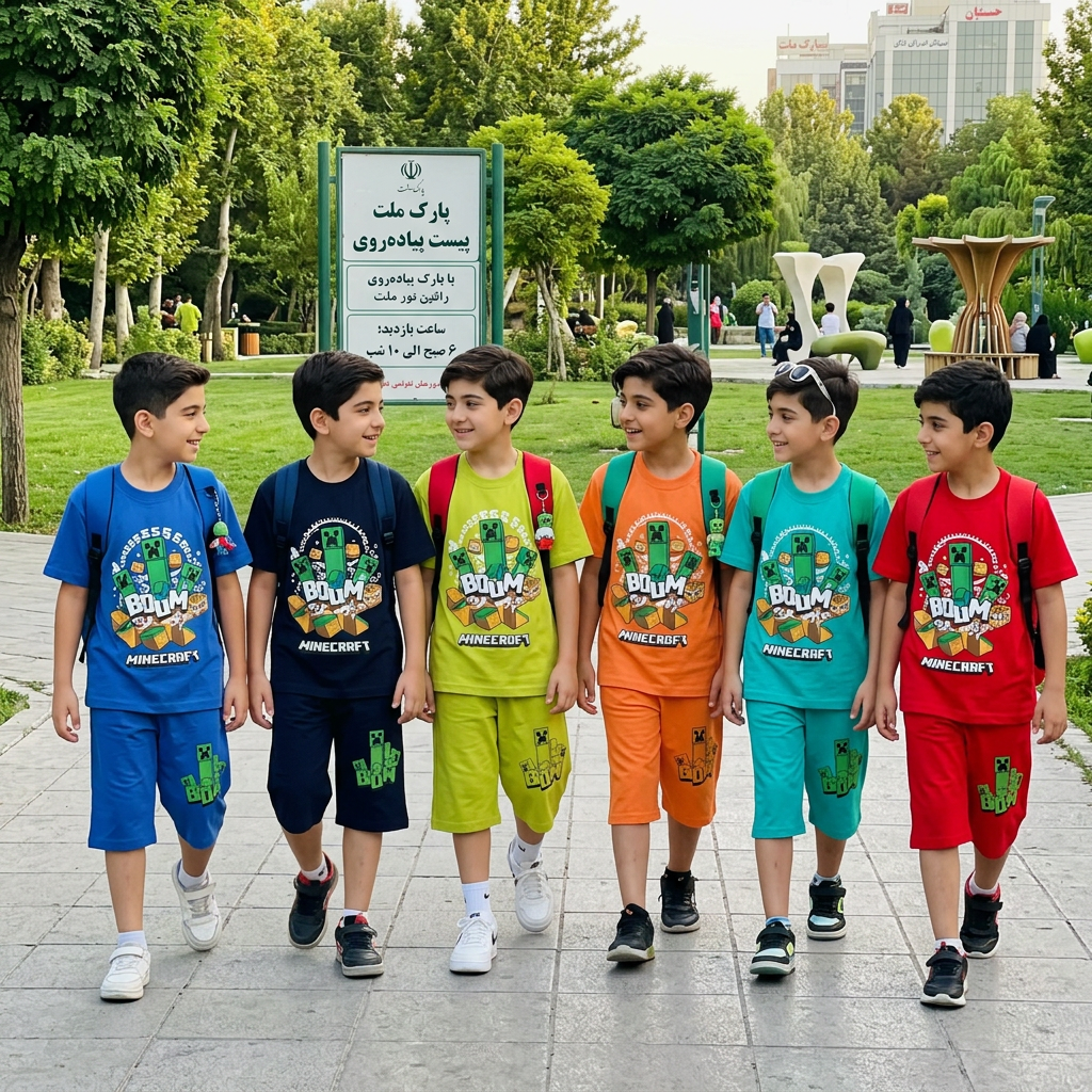 ست تیشرت و شلوارک ماینکرافت راحتی نخی پسرانه اسپرت دخترانه