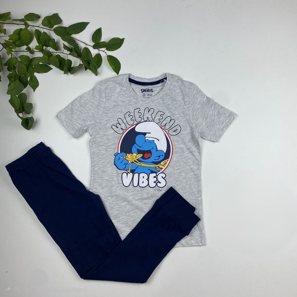 تیشرت و شلوار نخی پسرانه بچگانه ست راحتی خانگی دخترانه اسمورف smurfs