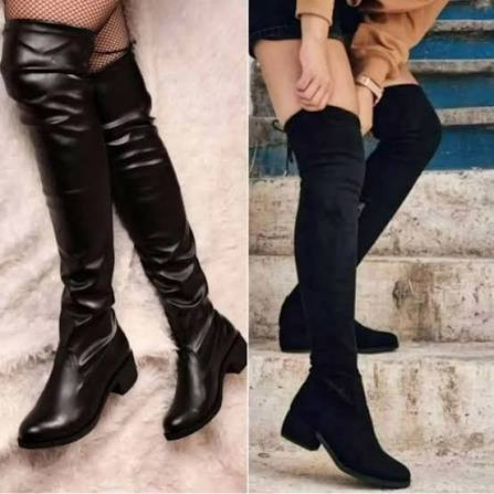 بوت بلند جورابی بالا زانو جنس سوییت ضدآب پاشنه سه سانتی
